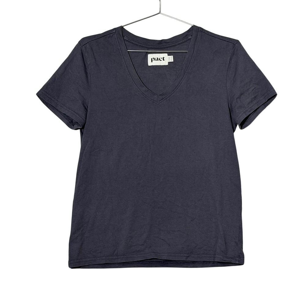 Pact V-Neck T-Shirt Women Size S Gray Organic Cotton Sustainable Basic Tee